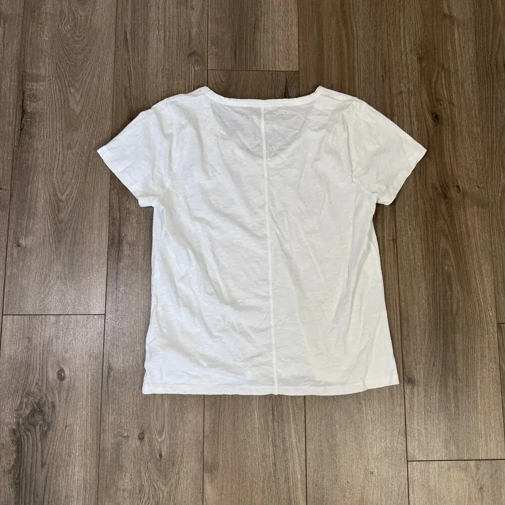 J.Crew Short-Sleeve Vintage Cotton V-neck T-Shirt WMNS L White Pullover Slim-Fit